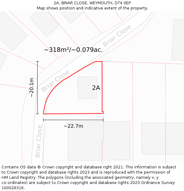 2A, BRIAR CLOSE, WEYMOUTH, DT4 0EP: Plot and title map