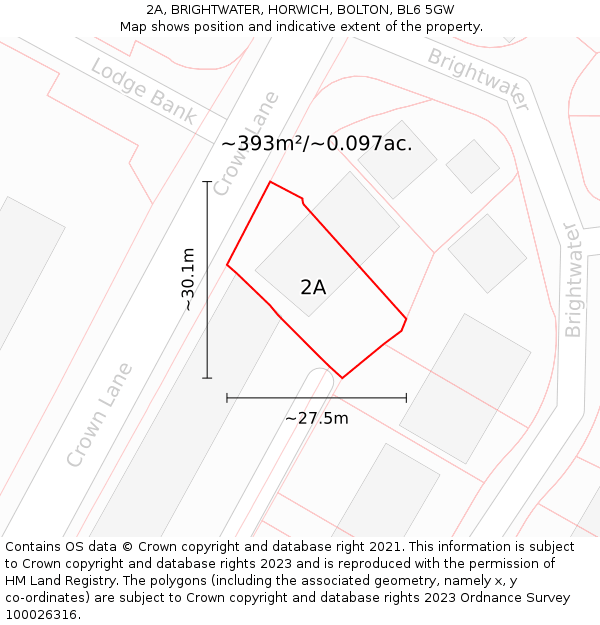 2A, BRIGHTWATER, HORWICH, BOLTON, BL6 5GW: Plot and title map