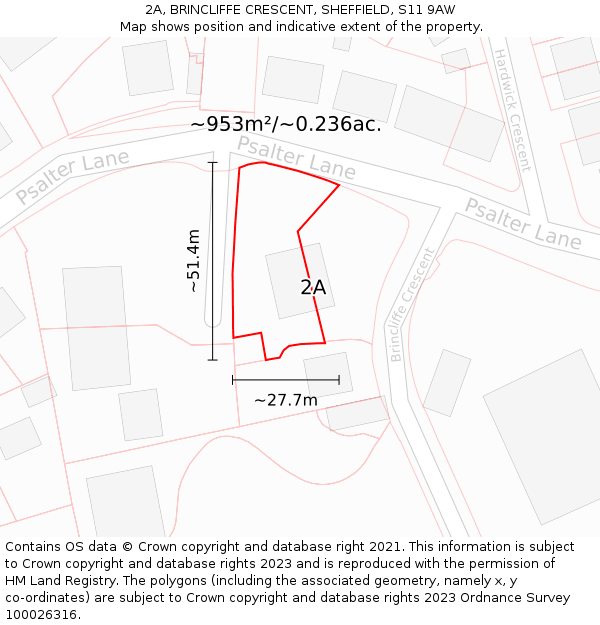 2A, BRINCLIFFE CRESCENT, SHEFFIELD, S11 9AW: Plot and title map