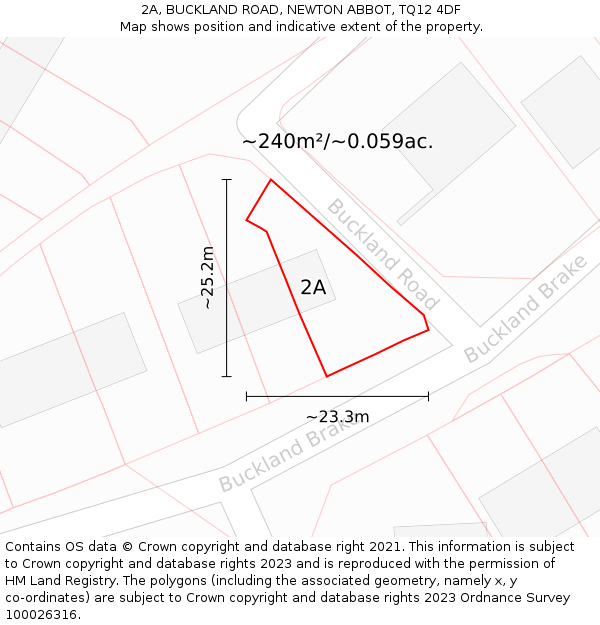 2A, BUCKLAND ROAD, NEWTON ABBOT, TQ12 4DF: Plot and title map