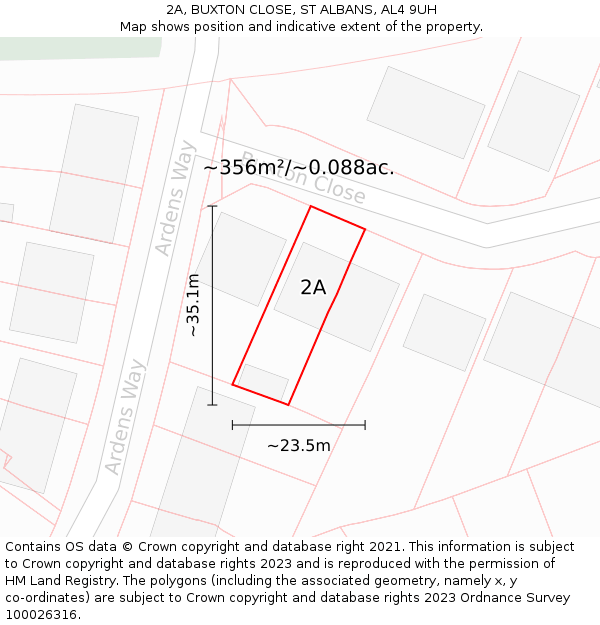 2A, BUXTON CLOSE, ST ALBANS, AL4 9UH: Plot and title map