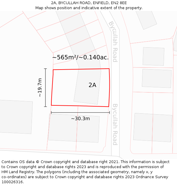 2A, BYCULLAH ROAD, ENFIELD, EN2 8EE: Plot and title map
