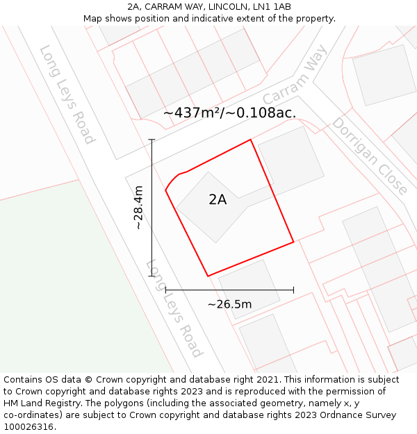 2A, CARRAM WAY, LINCOLN, LN1 1AB: Plot and title map