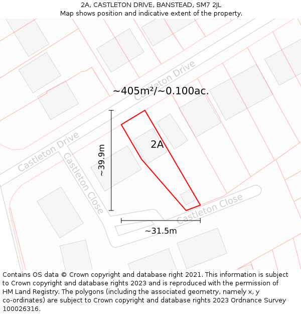 2A, CASTLETON DRIVE, BANSTEAD, SM7 2JL: Plot and title map