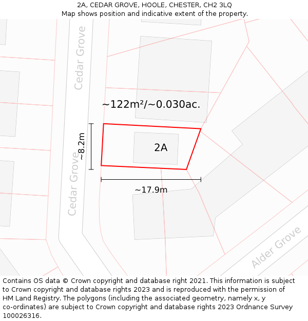 2A, CEDAR GROVE, HOOLE, CHESTER, CH2 3LQ: Plot and title map