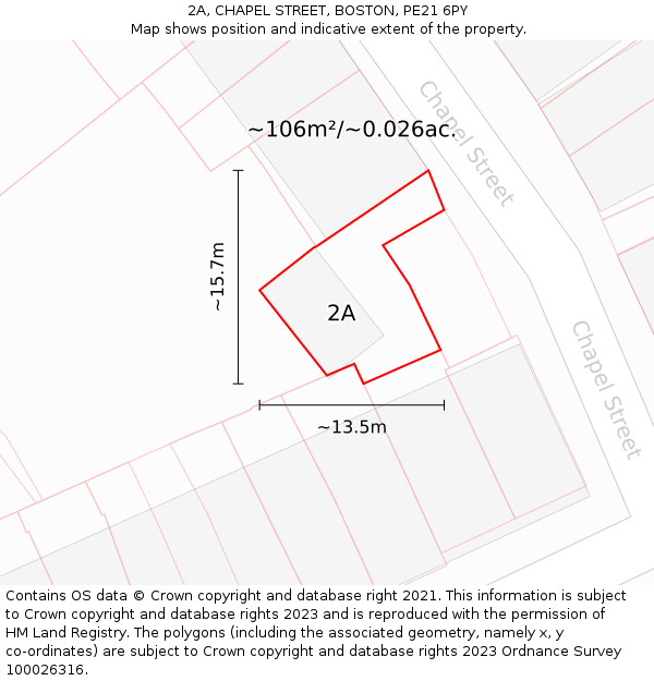 2A, CHAPEL STREET, BOSTON, PE21 6PY: Plot and title map