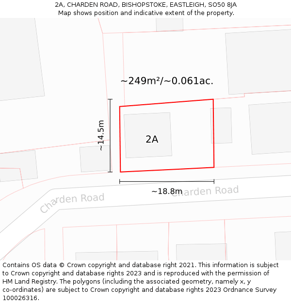 2A, CHARDEN ROAD, BISHOPSTOKE, EASTLEIGH, SO50 8JA: Plot and title map