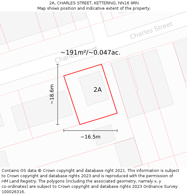2A, CHARLES STREET, KETTERING, NN16 9RN: Plot and title map