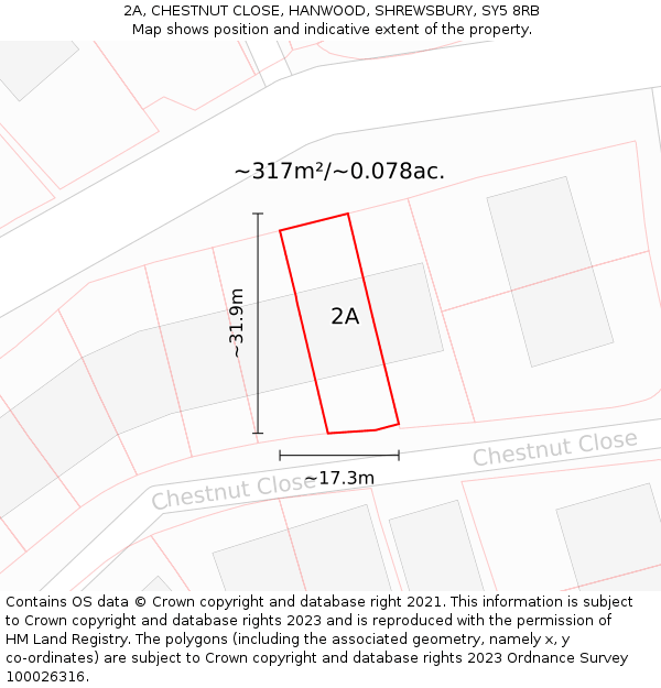 2A, CHESTNUT CLOSE, HANWOOD, SHREWSBURY, SY5 8RB: Plot and title map