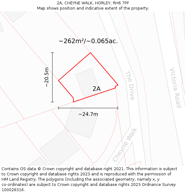 2A, CHEYNE WALK, HORLEY, RH6 7PF: Plot and title map