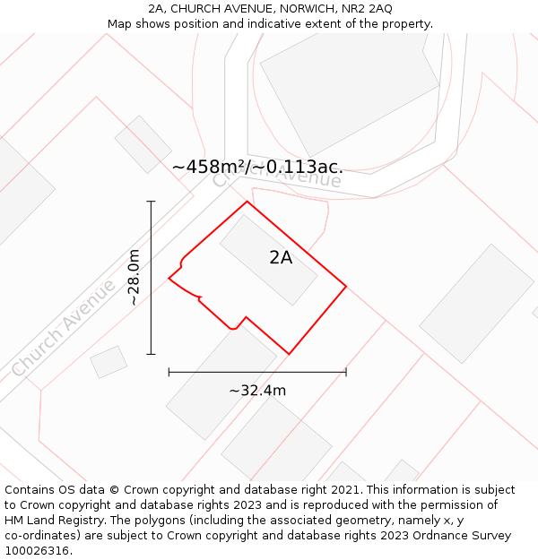 2A, CHURCH AVENUE, NORWICH, NR2 2AQ: Plot and title map