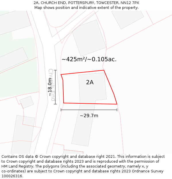 2A, CHURCH END, POTTERSPURY, TOWCESTER, NN12 7PX: Plot and title map