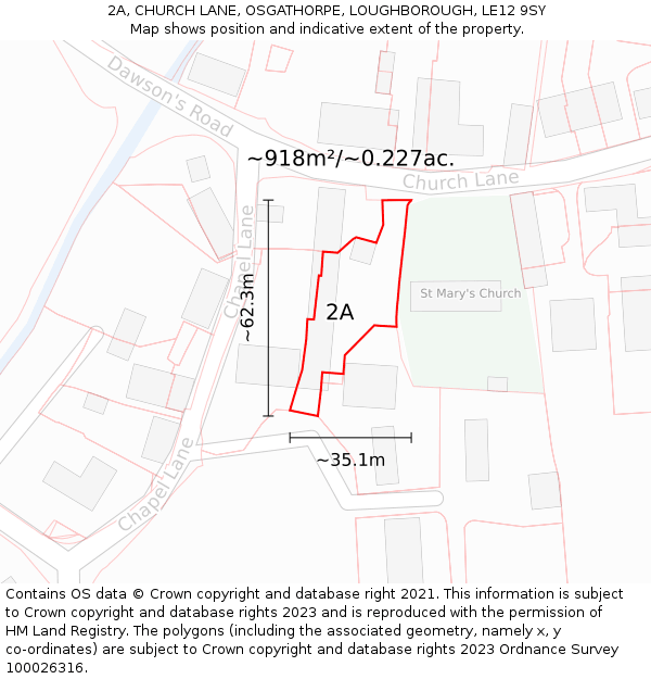 2A, CHURCH LANE, OSGATHORPE, LOUGHBOROUGH, LE12 9SY: Plot and title map