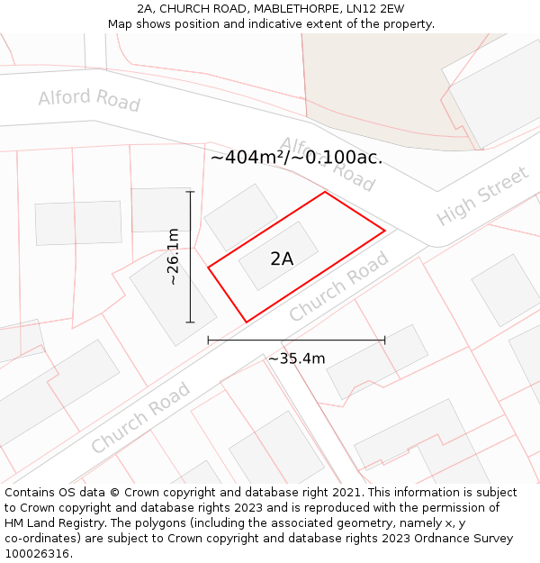 2A, CHURCH ROAD, MABLETHORPE, LN12 2EW: Plot and title map