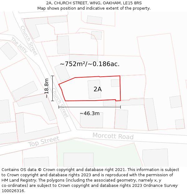 2A, CHURCH STREET, WING, OAKHAM, LE15 8RS: Plot and title map