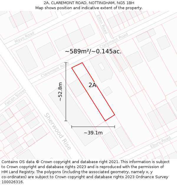 2A, CLAREMONT ROAD, NOTTINGHAM, NG5 1BH: Plot and title map