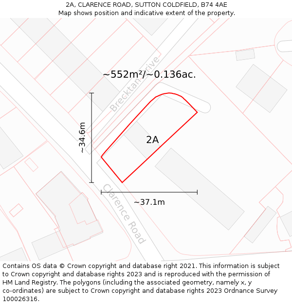 2A, CLARENCE ROAD, SUTTON COLDFIELD, B74 4AE: Plot and title map