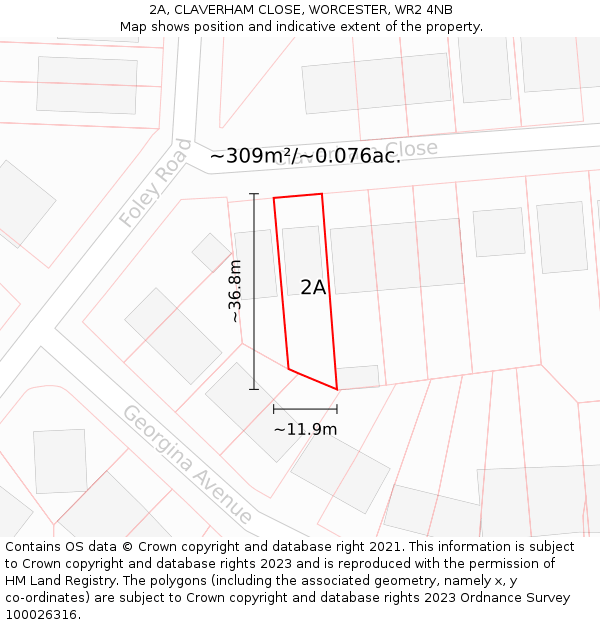 2A, CLAVERHAM CLOSE, WORCESTER, WR2 4NB: Plot and title map