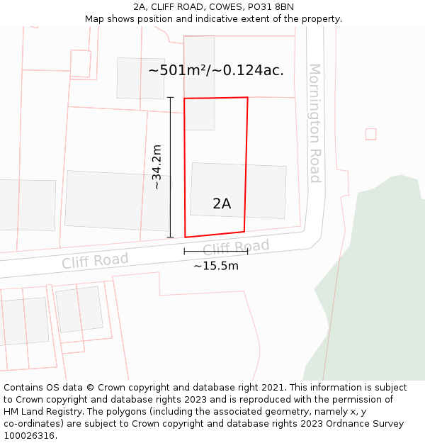 2A, CLIFF ROAD, COWES, PO31 8BN: Plot and title map