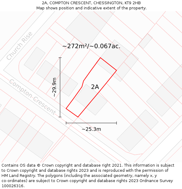 2A, COMPTON CRESCENT, CHESSINGTON, KT9 2HB: Plot and title map