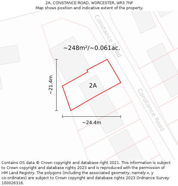 2A, CONSTANCE ROAD, WORCESTER, WR3 7NF: Plot and title map