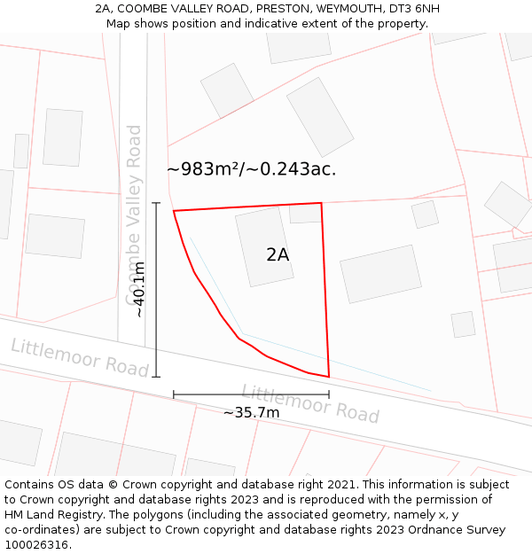 2A, COOMBE VALLEY ROAD, PRESTON, WEYMOUTH, DT3 6NH: Plot and title map