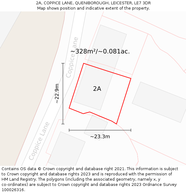 2A, COPPICE LANE, QUENIBOROUGH, LEICESTER, LE7 3DR: Plot and title map