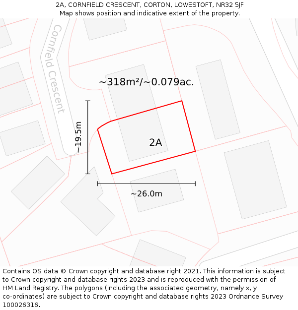 2A, CORNFIELD CRESCENT, CORTON, LOWESTOFT, NR32 5JF: Plot and title map