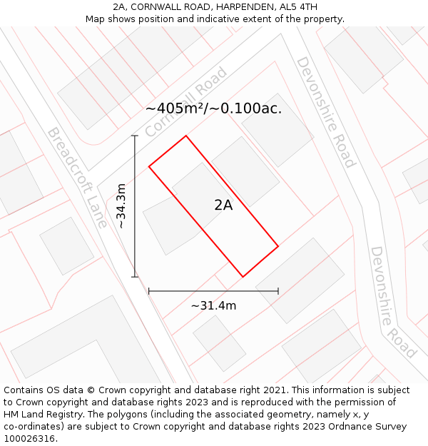 2A, CORNWALL ROAD, HARPENDEN, AL5 4TH: Plot and title map