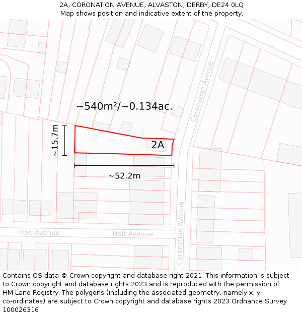 2A, CORONATION AVENUE, ALVASTON, DERBY, DE24 0LQ: Plot and title map