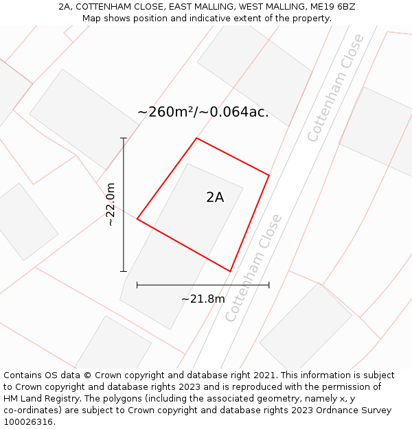 2A, COTTENHAM CLOSE, EAST MALLING, WEST MALLING, ME19 6BZ: Plot and title map
