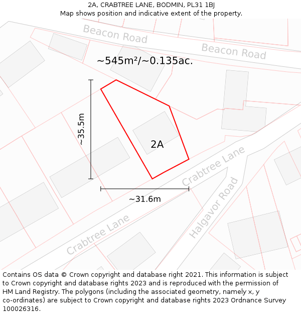 2A, CRABTREE LANE, BODMIN, PL31 1BJ: Plot and title map