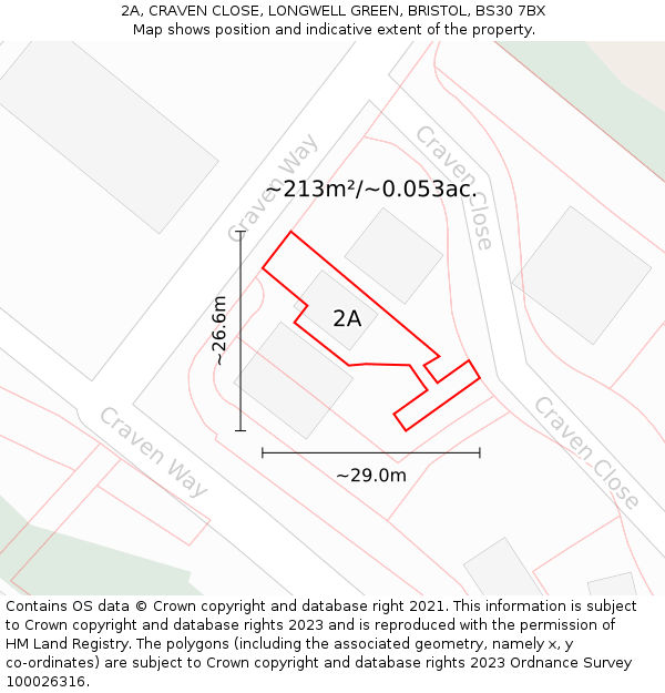 2A, CRAVEN CLOSE, LONGWELL GREEN, BRISTOL, BS30 7BX: Plot and title map