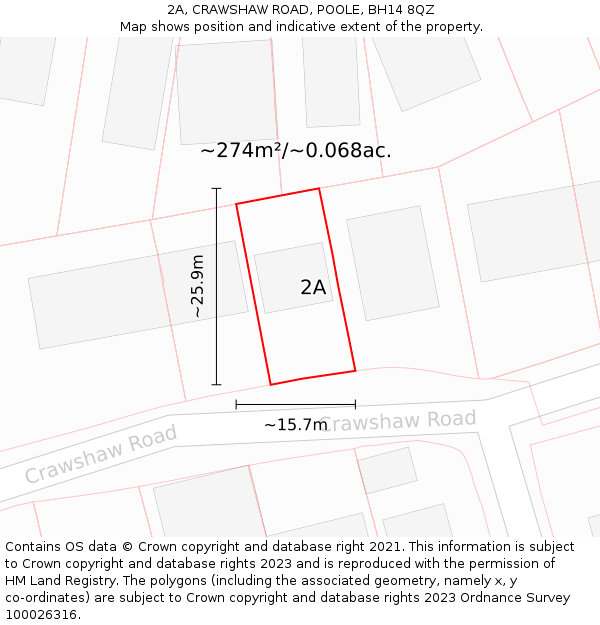 2A, CRAWSHAW ROAD, POOLE, BH14 8QZ: Plot and title map