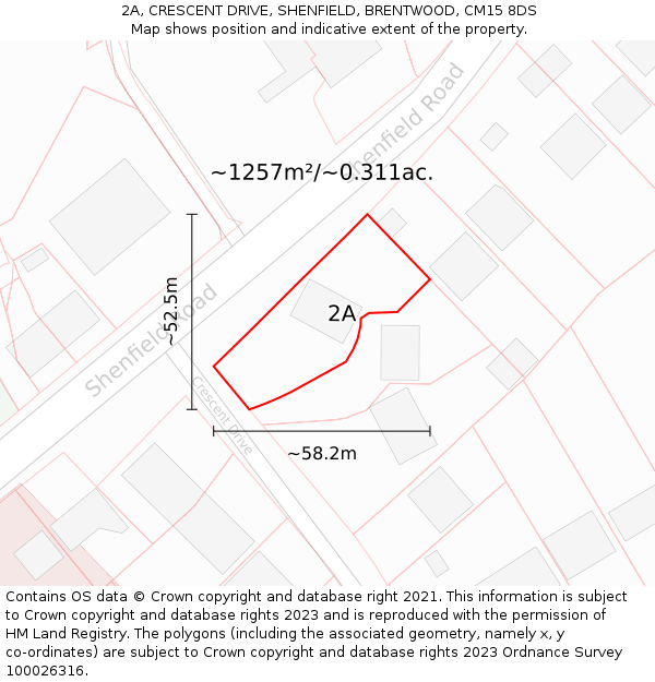 2A, CRESCENT DRIVE, SHENFIELD, BRENTWOOD, CM15 8DS: Plot and title map