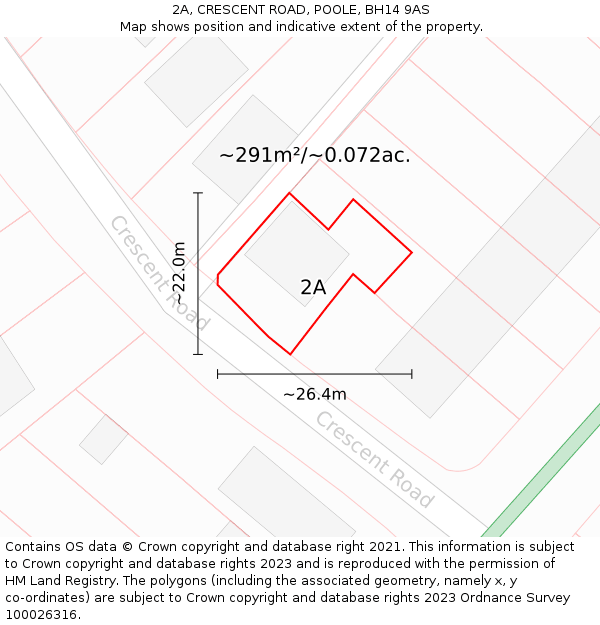 2A, CRESCENT ROAD, POOLE, BH14 9AS: Plot and title map