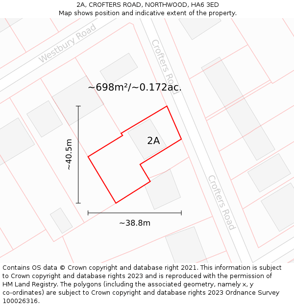 2A, CROFTERS ROAD, NORTHWOOD, HA6 3ED: Plot and title map