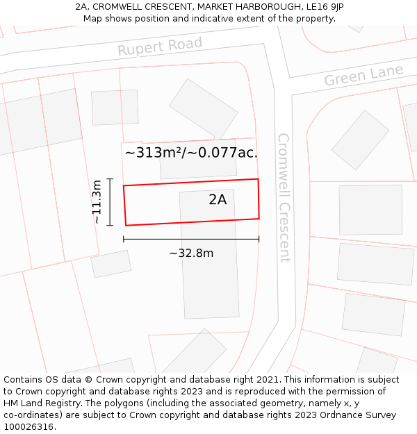 2A, CROMWELL CRESCENT, MARKET HARBOROUGH, LE16 9JP: Plot and title map
