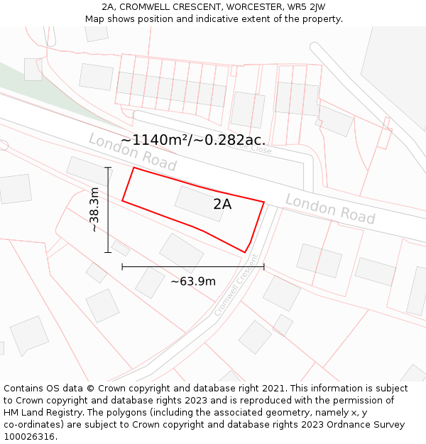 2A, CROMWELL CRESCENT, WORCESTER, WR5 2JW: Plot and title map