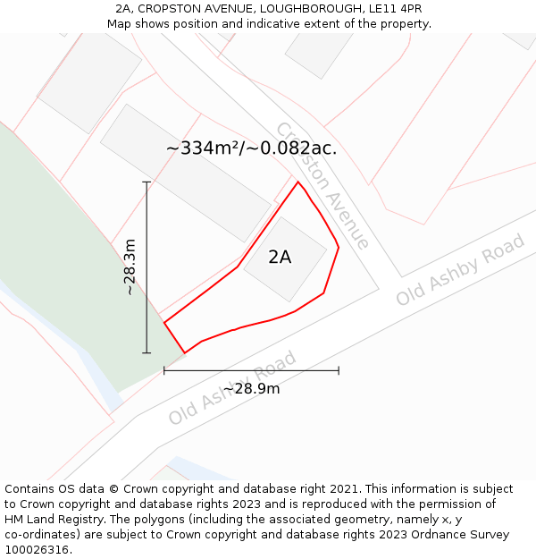 2A, CROPSTON AVENUE, LOUGHBOROUGH, LE11 4PR: Plot and title map