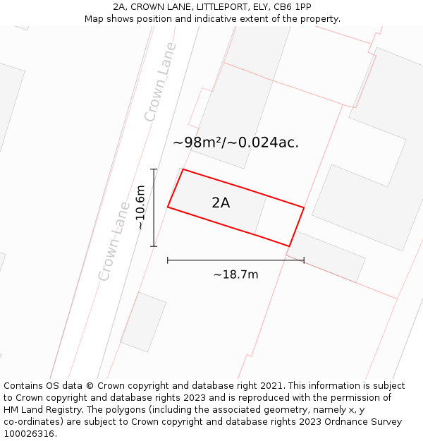 2A, CROWN LANE, LITTLEPORT, ELY, CB6 1PP: Plot and title map