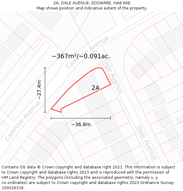 2A, DALE AVENUE, EDGWARE, HA8 6AE: Plot and title map