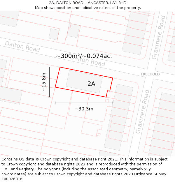 2A, DALTON ROAD, LANCASTER, LA1 3HD: Plot and title map