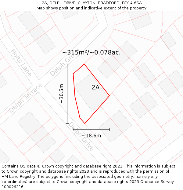 2A, DELPH DRIVE, CLAYTON, BRADFORD, BD14 6SA: Plot and title map