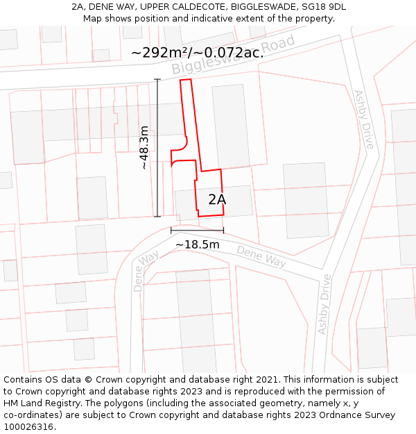 2A, DENE WAY, UPPER CALDECOTE, BIGGLESWADE, SG18 9DL: Plot and title map