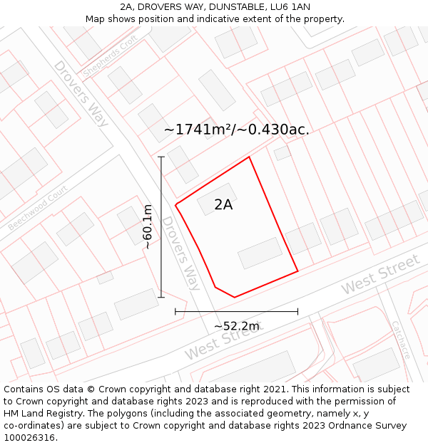2A, DROVERS WAY, DUNSTABLE, LU6 1AN: Plot and title map