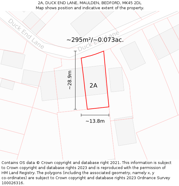 2A, DUCK END LANE, MAULDEN, BEDFORD, MK45 2DL: Plot and title map
