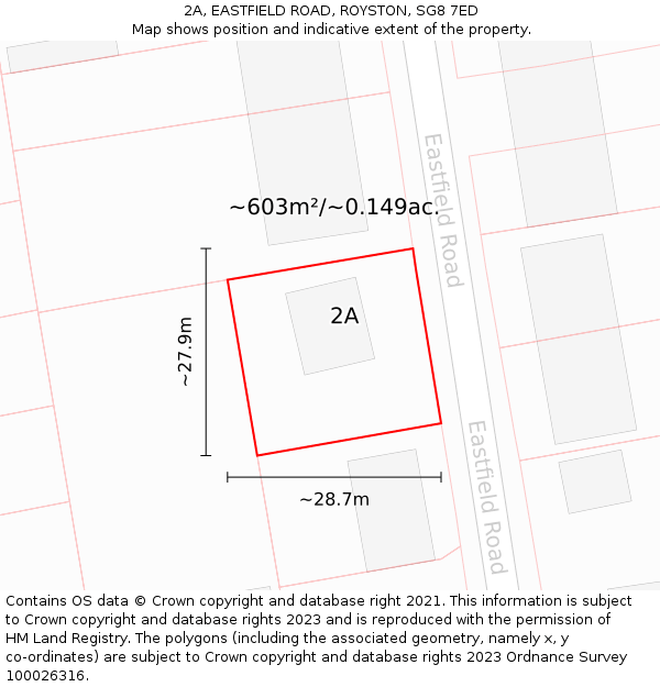 2A, EASTFIELD ROAD, ROYSTON, SG8 7ED: Plot and title map