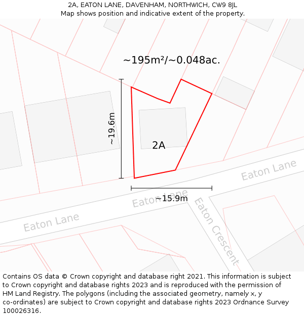 2A, EATON LANE, DAVENHAM, NORTHWICH, CW9 8JL: Plot and title map