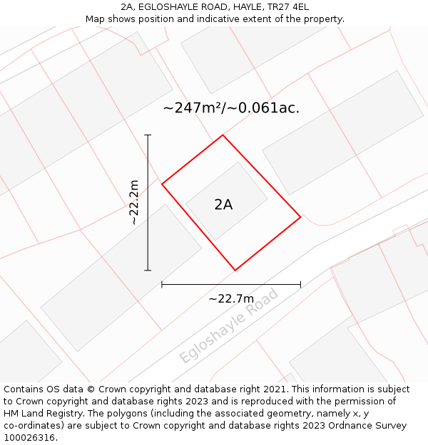 2A, EGLOSHAYLE ROAD, HAYLE, TR27 4EL: Plot and title map